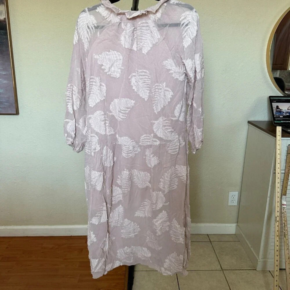 Aritzia Wilfred‎ Pink Floral Overlay Leaves Sheer Maxi Cotton oversized Dress XS - Picture 6 of 10